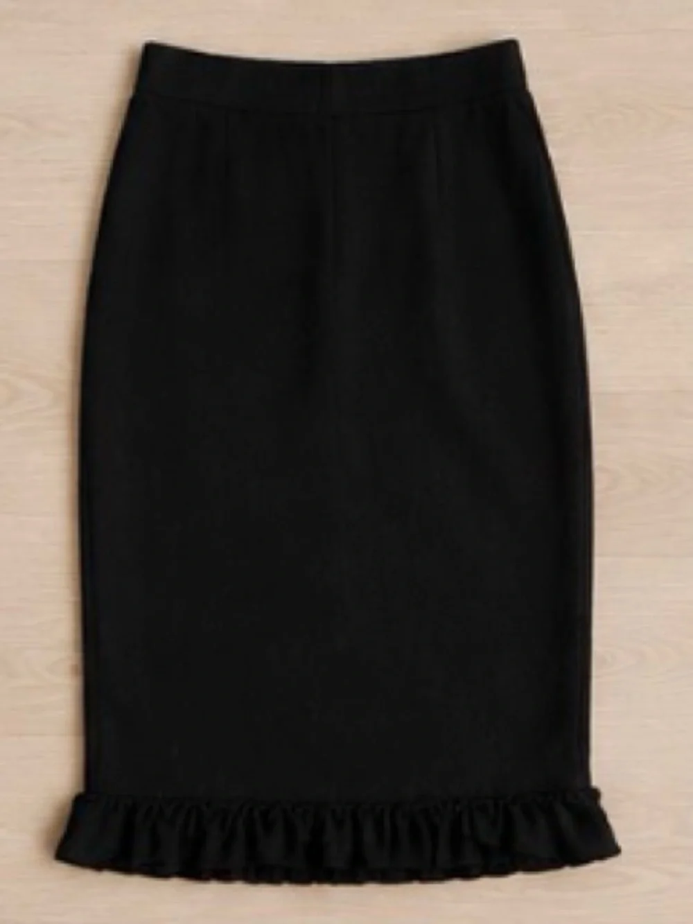 Women's Black Pencil Skirt with Ruffle Hem - Picture 2 of 5